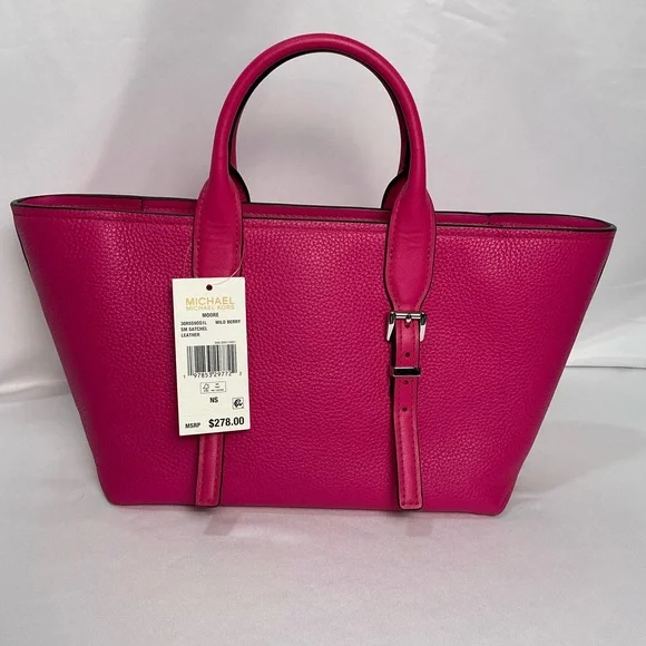 Michael Kors Wild Berry Fuchsia Medium Leather Satchel Bag NEW - Picture 6 of 12